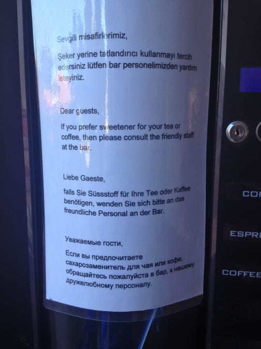 Süssstoff Hinweis Club Turtas Beach Hotel