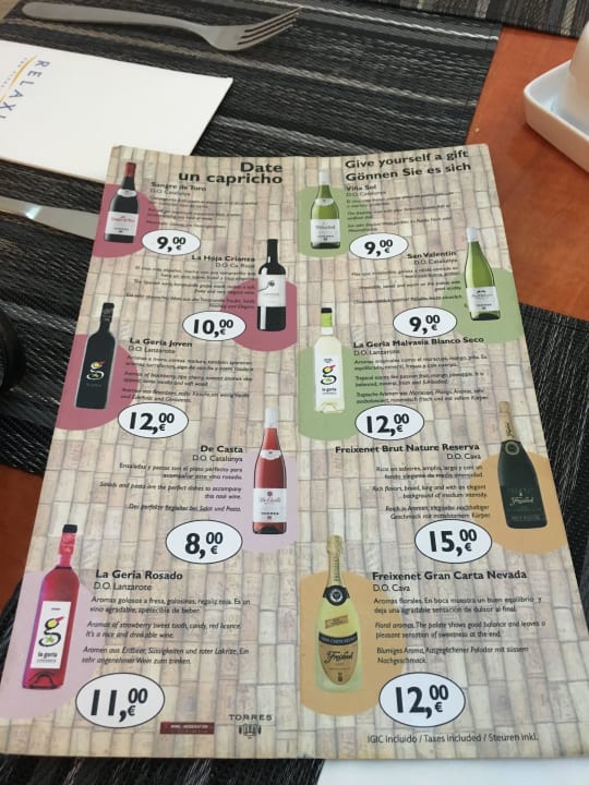 Getränkekarte BLUESEA Jandia Luz