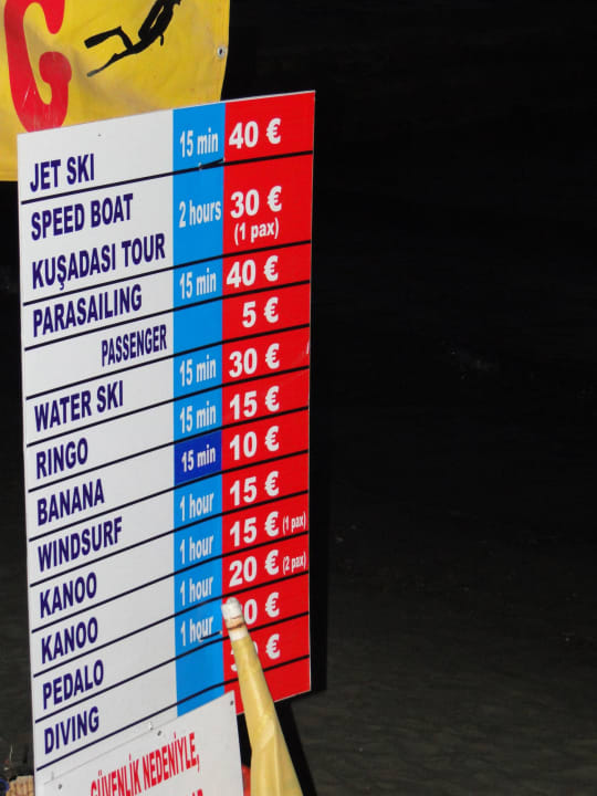 Cennik sportow na plazy Tusan Beach Resort