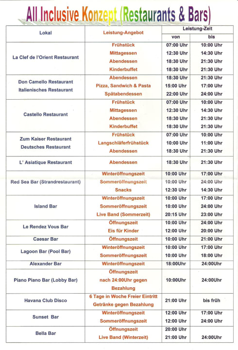 Öffnungszeiten Pickalbatros Dana Beach Resort - Hurghada