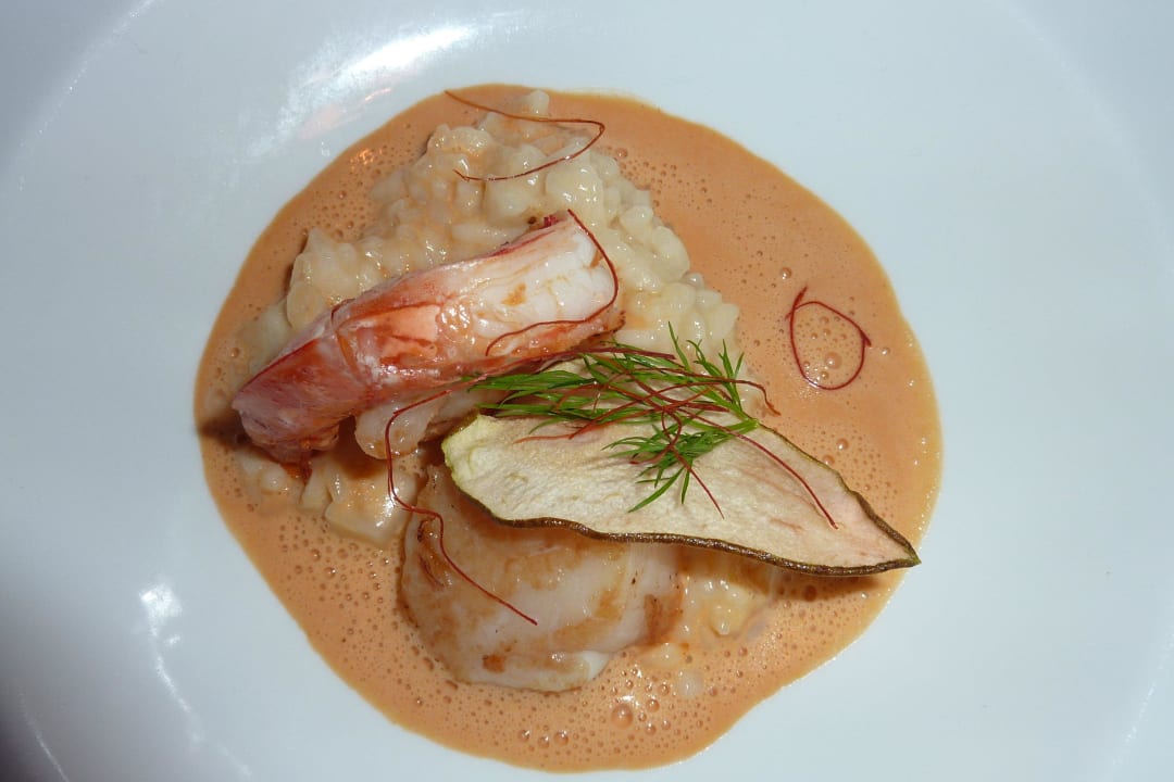 Galadinner Jacobsmuschel/Scampi auf Birnenrisotto Hotel Tanneck