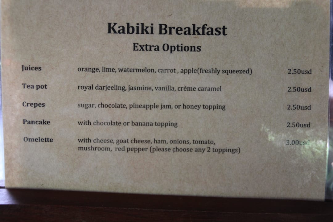 Zukaufoptionen für Frühstück Hotel The Kabiki