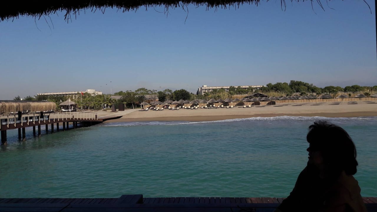 Blick vom Badesteg auf den Strand Gloria Serenity Resort