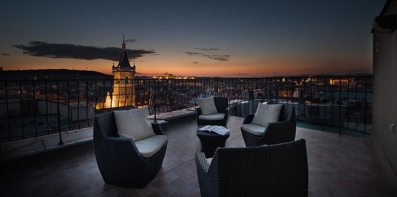 Prague View Suite terrace by night Hotel Suite Home Prague