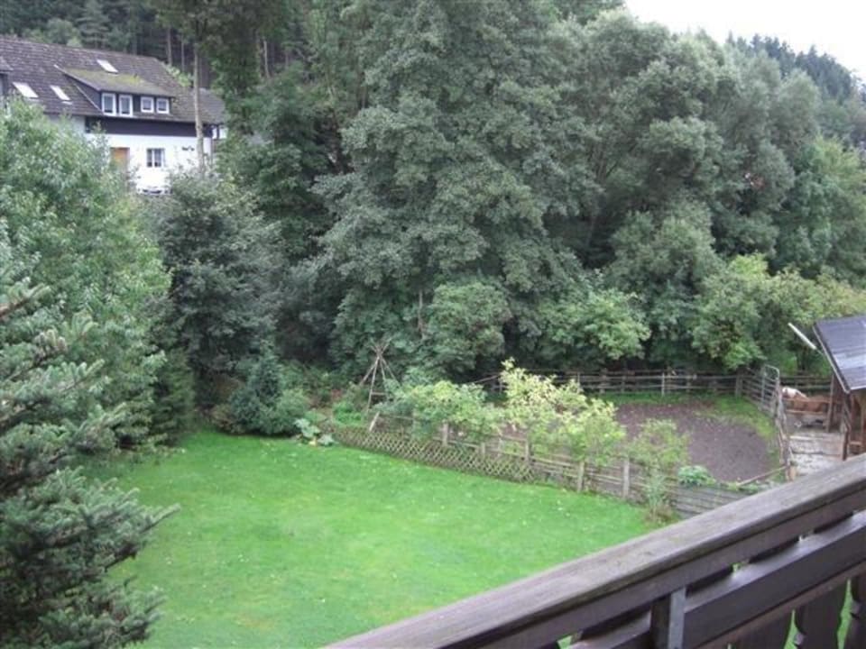Balkonausblick auf den Garten Hotel Haus Schnorbus