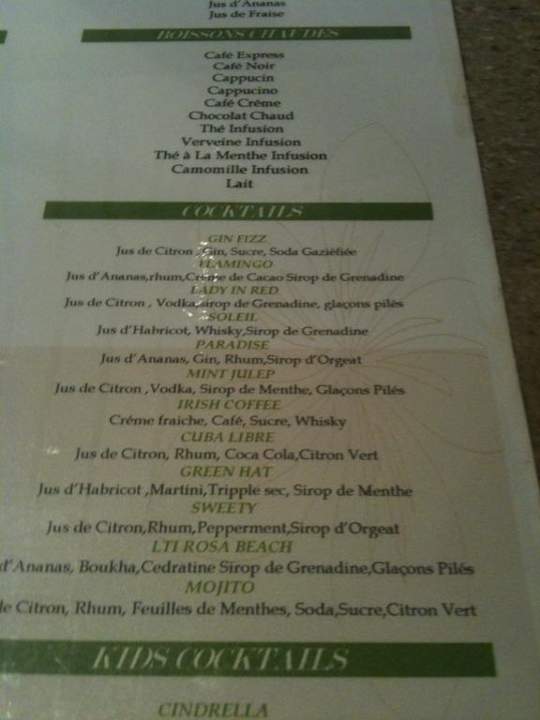 Die Cocktail-Karte Hotel Rosa Beach