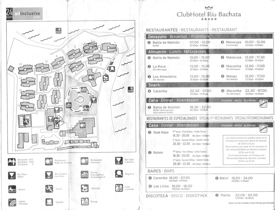 Detailplan Bachata + Öffnungszeiten Senator Puerto Plata Hotel