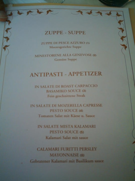 Speisekarte Ital. Restaurant Megasaray Club Belek