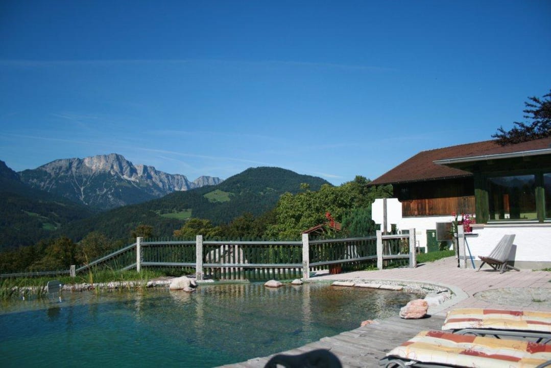 Poolanlage mit Untersbergblick Pension Perlerlehen
