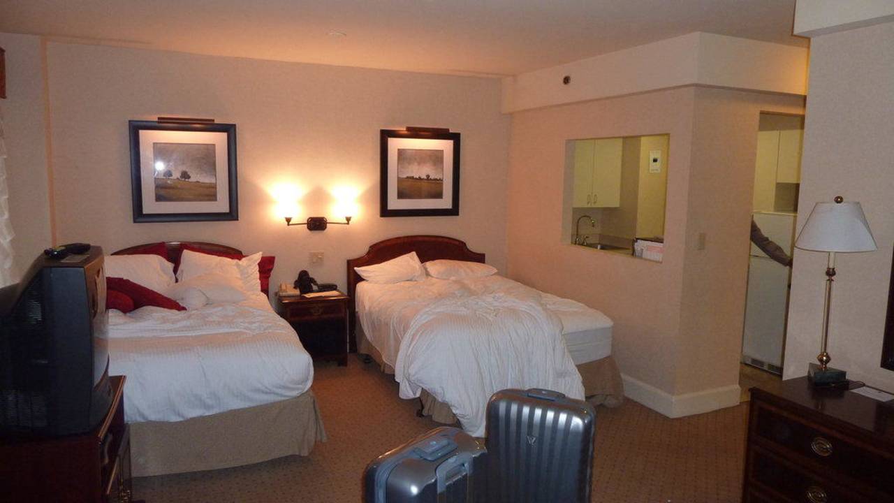 Blick auf die Betten Stewart Hotel