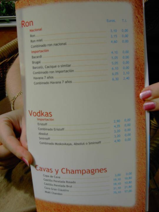 Getränkekarte Teil3 Playacálida Hotel