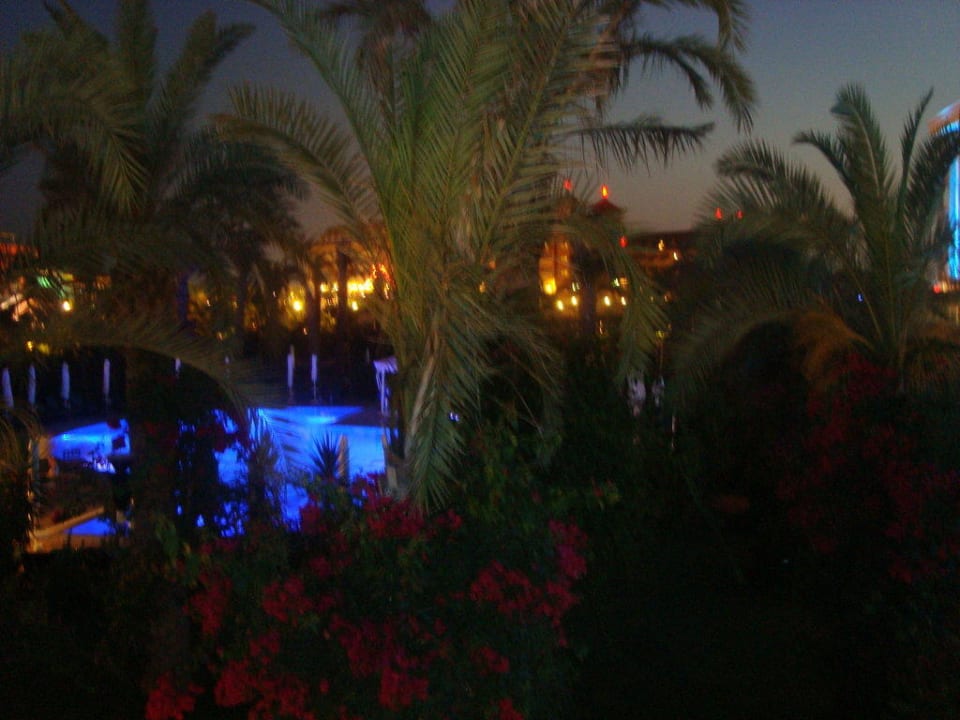 Pool am Abend von der Lobbyterrasse aus. Calimera Hane Garden