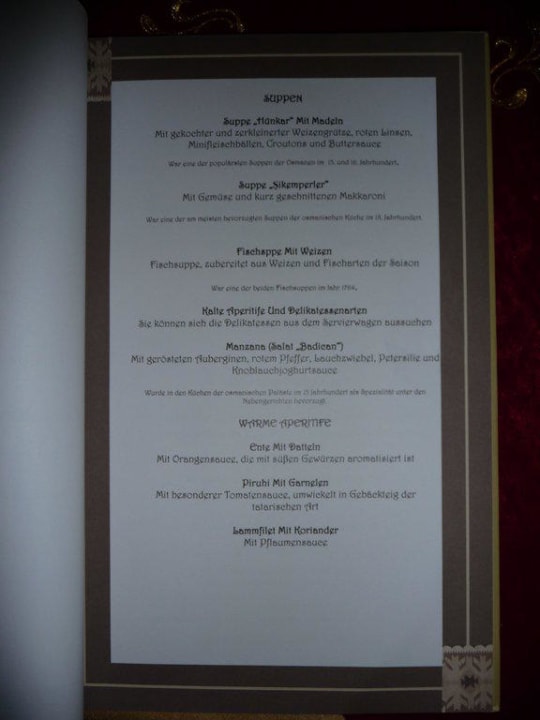 Menukarte Osmanisches Restaurant Rixos Premium Belek