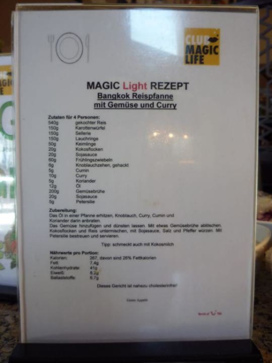 Rezept in der Magic-Light-Ecke TUI MAGIC LIFE Kalawy