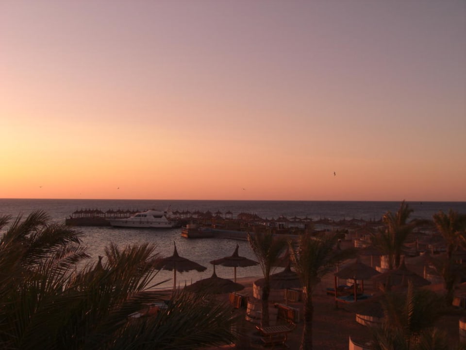 Sonnenaufgang auf der Restaurantterrasse Beach Albatros Resort