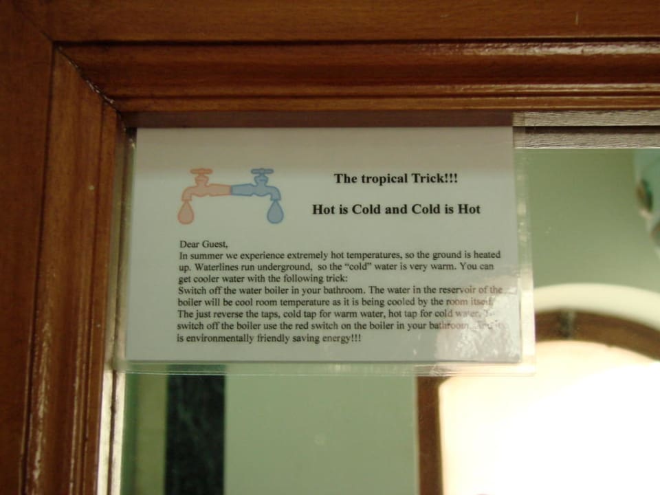 Hinweis im Bad Sultan Bey Hotel, El Gouna