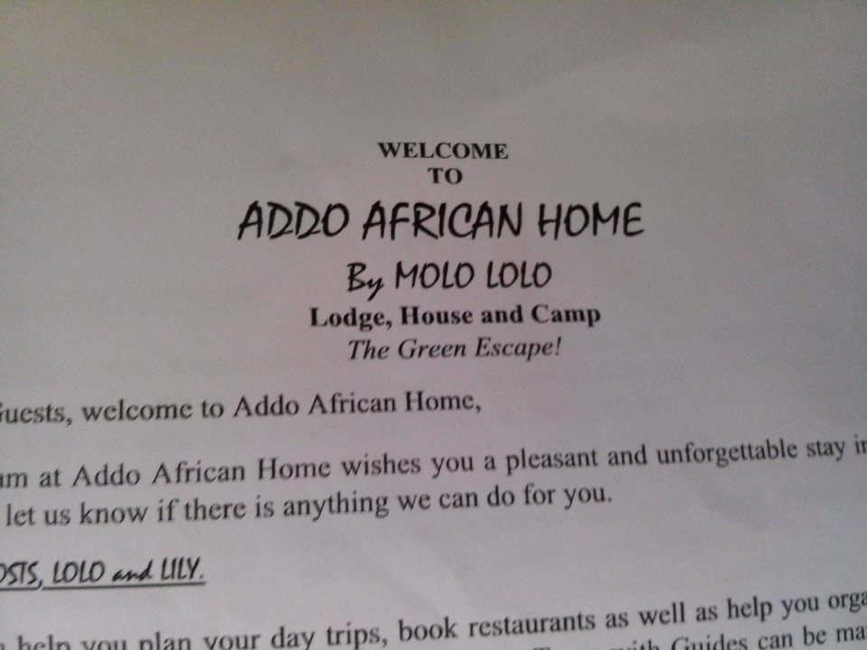 Willkommensgruss Addo African Home - the green escape