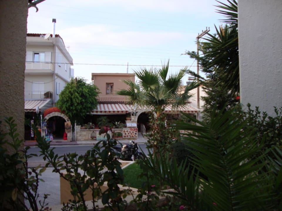Aussicht von unserer Terrasse auf die Hauptstraße Hotel Nefeli