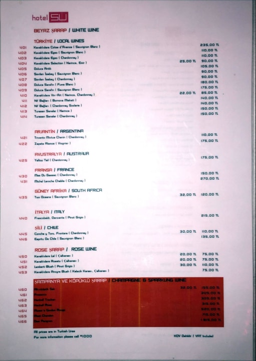 Weinkarte Hotel SU & Aqualand