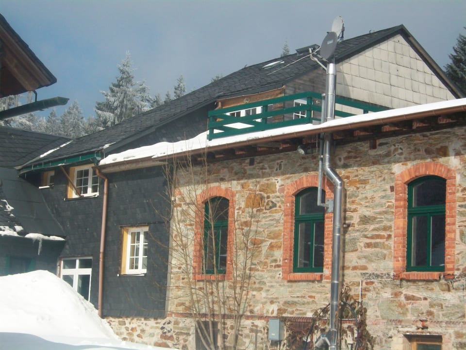 Blick auf Dachterrasse apart.50qm Berggasthof Brand - Finnhütten & Ferienhäuser am Rennsteig