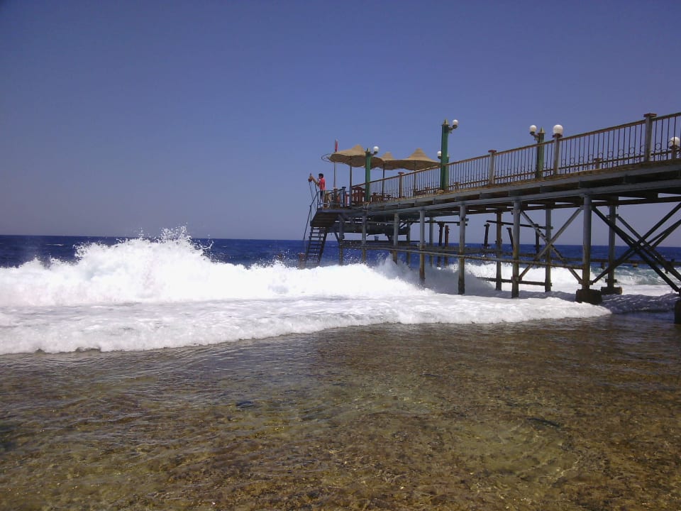 Vstup do moře přes molo po žebříku, jako o život Coral Hills Resorts & SPA