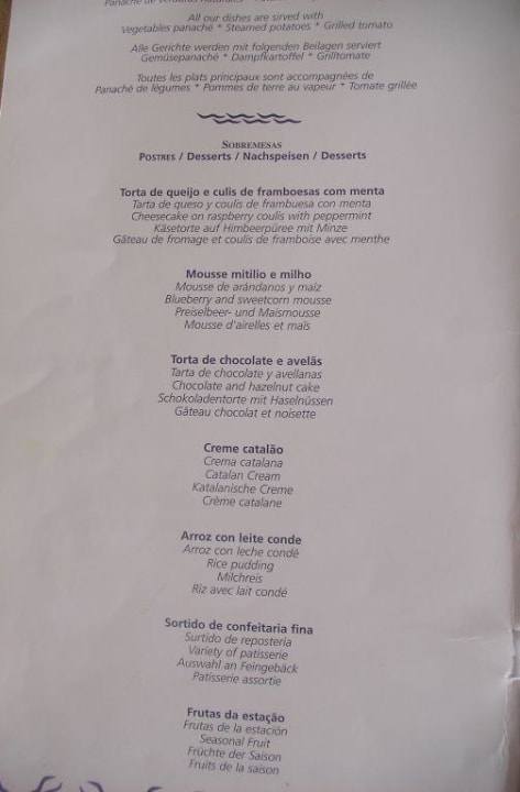 Nachspeisenkarte des mediterranen Restaurants Iberostar Waves Bahia