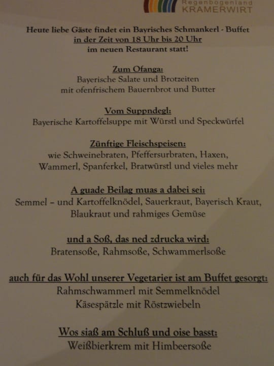 Menü Hotel Regenbogenland Zum Kramerwirt