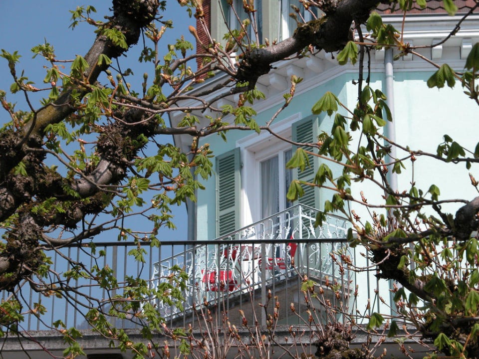Hotelfassade im Frühling Hotel Terrasse am See