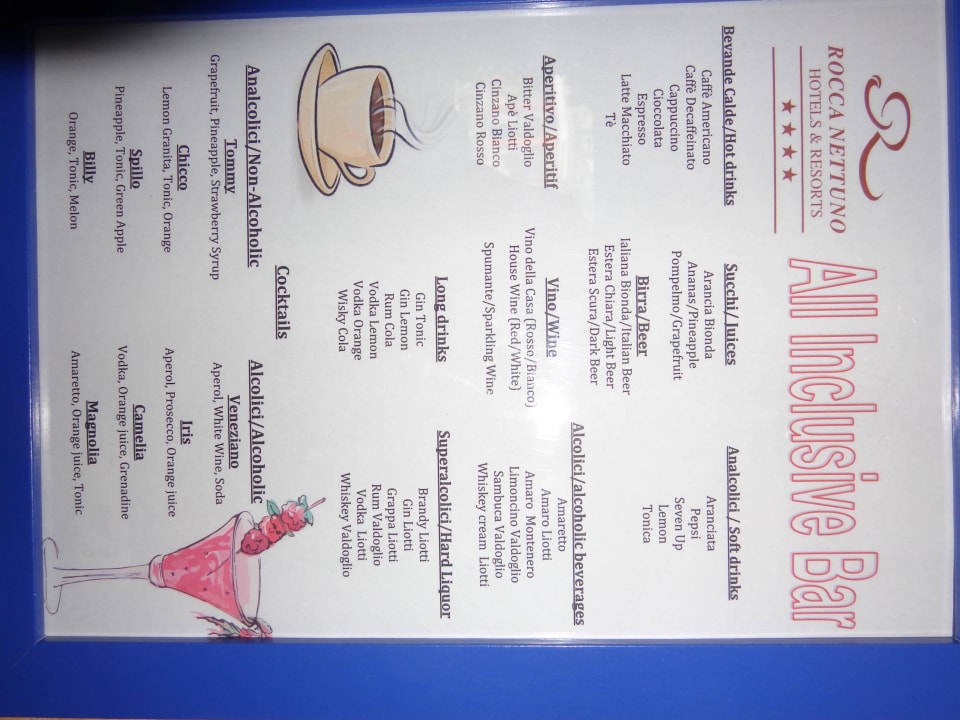 AI-Getränkekarte Aldiana Club Rocca Nettuno Calabria