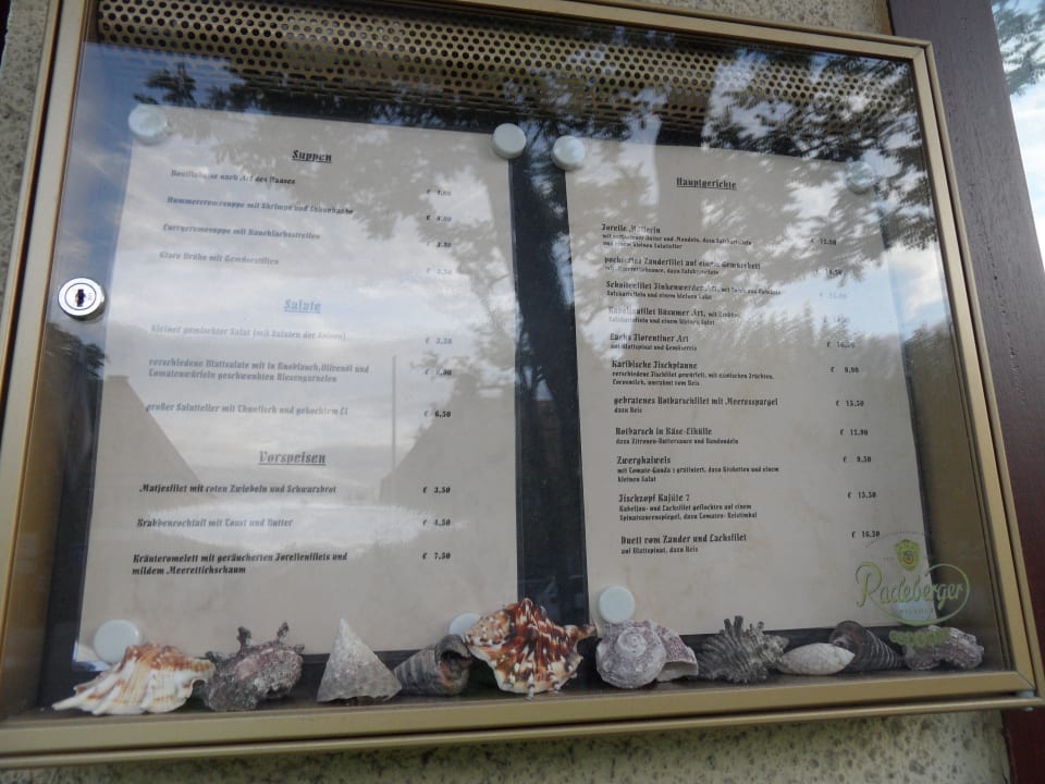 Blick auf die Speisekarte Hotel Kajüte 7