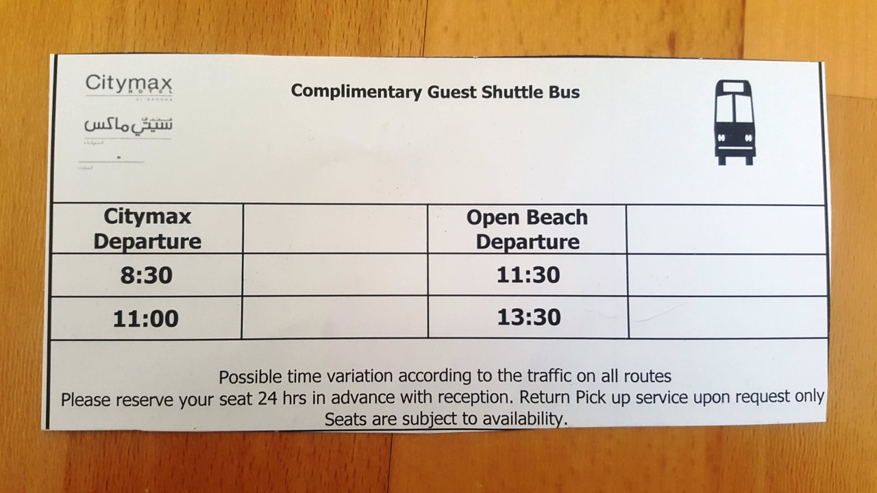 Transferzeiten für kostenlosen Hotelshuttle Citymax Hotel Al Barsha