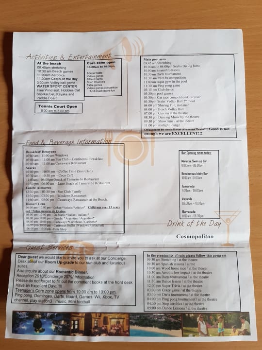 Tägliches Blatt vom Animationsteam (2. Seite) Sunscape Puerto Plata