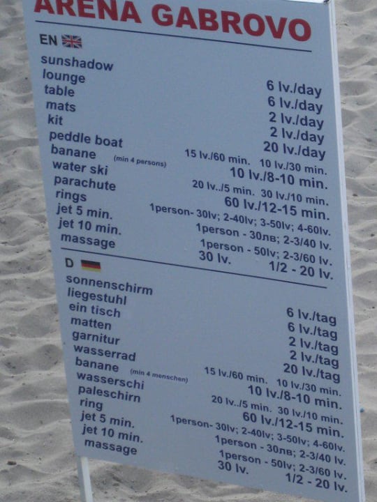 Preise für Liege, Sonnenschirm etc. Villa List