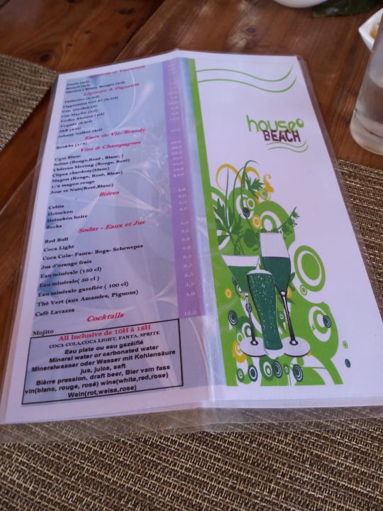 Speisekarte am Strand Hotel Royal Nozha