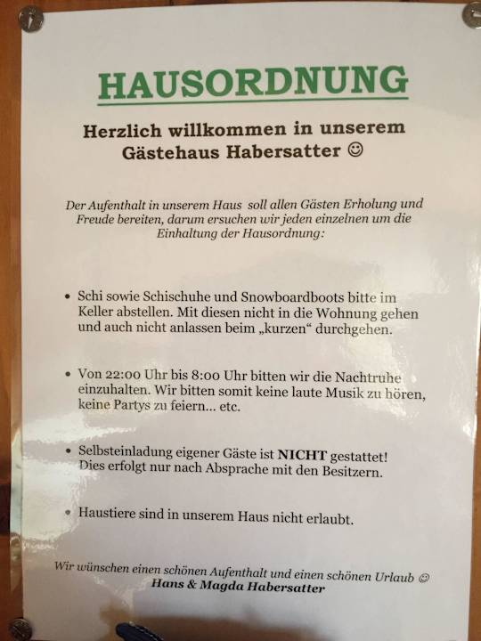 Hausordnung  Gästehaus Habersatter