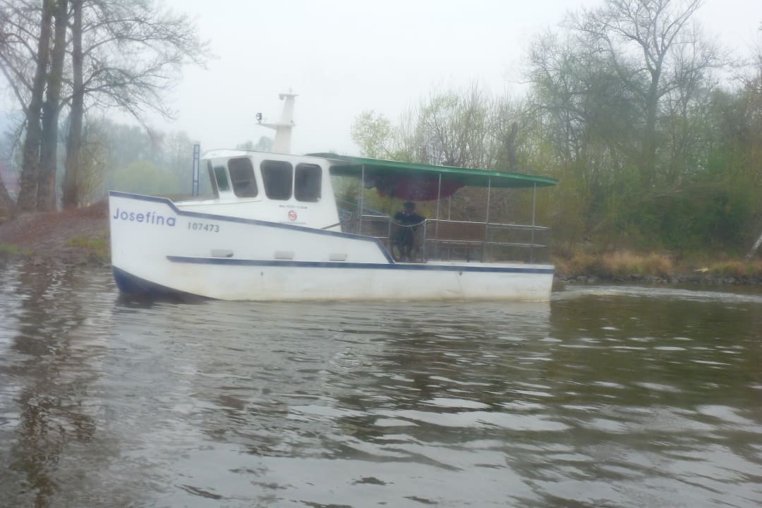 Die kleine Fähre vom Zimmerfenster aus beobachtet Botel Racek