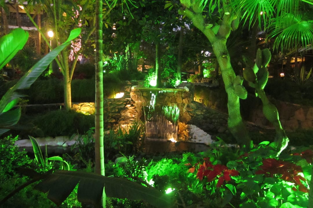 Beleuchteter Garten am Abend Hotel Parque Tropical