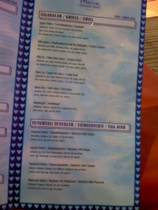 Karte vom Restaurant am Strand (Innenteil) Royal Atlantis Beach Hotel