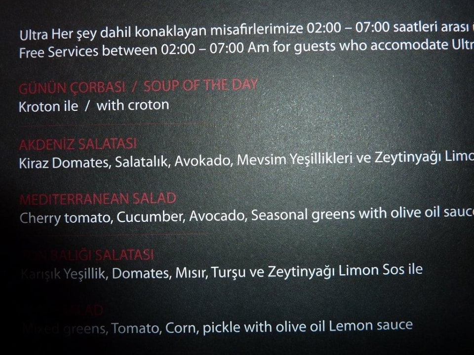 Zimmerservice Speisekarte Ramada Plaza by Wyndham Antalya