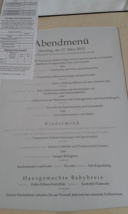 Menu Boutique Hotel Bellevue Lermoos