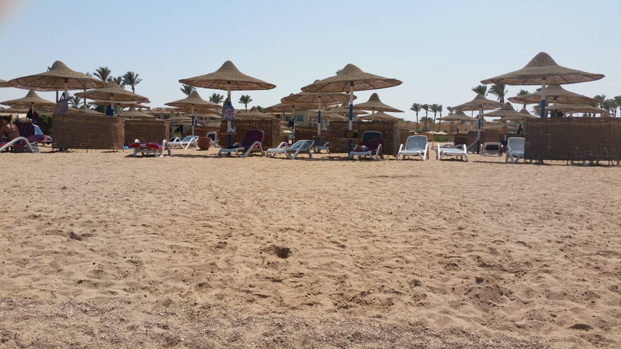 Strand mit Sonnenschirmen und Seitenschutz Cleopatra Luxury Resort Makadi Bay