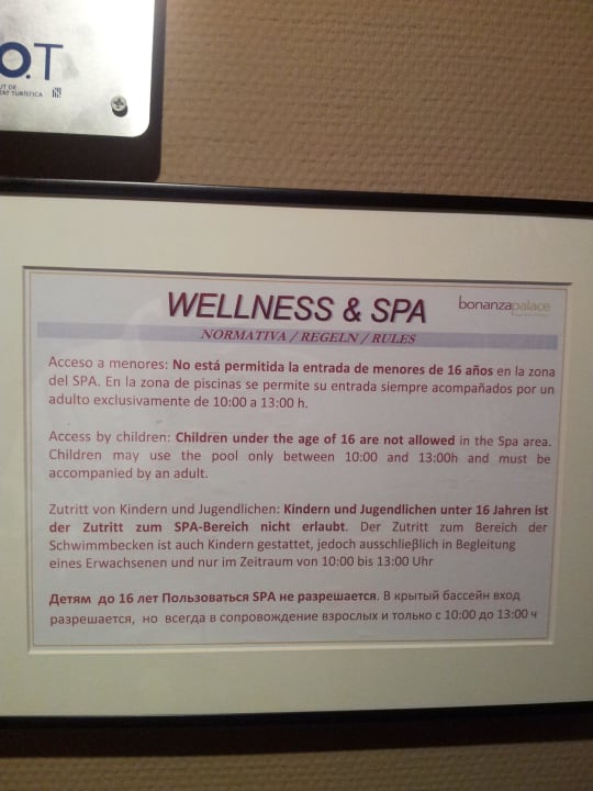 Regeln Wellnessbereich Hotel Bonanza Playa