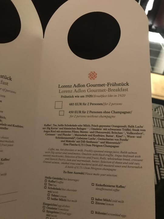 Preise Zimmerservice Hotel Adlon Kempinski Berlin