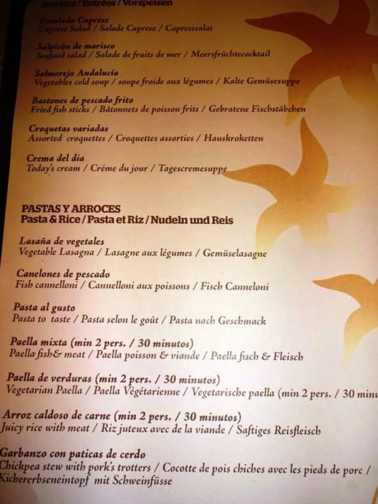 Speisekarte 1 (das Meiste gab es nicht) Iberostar Grand Trinidad