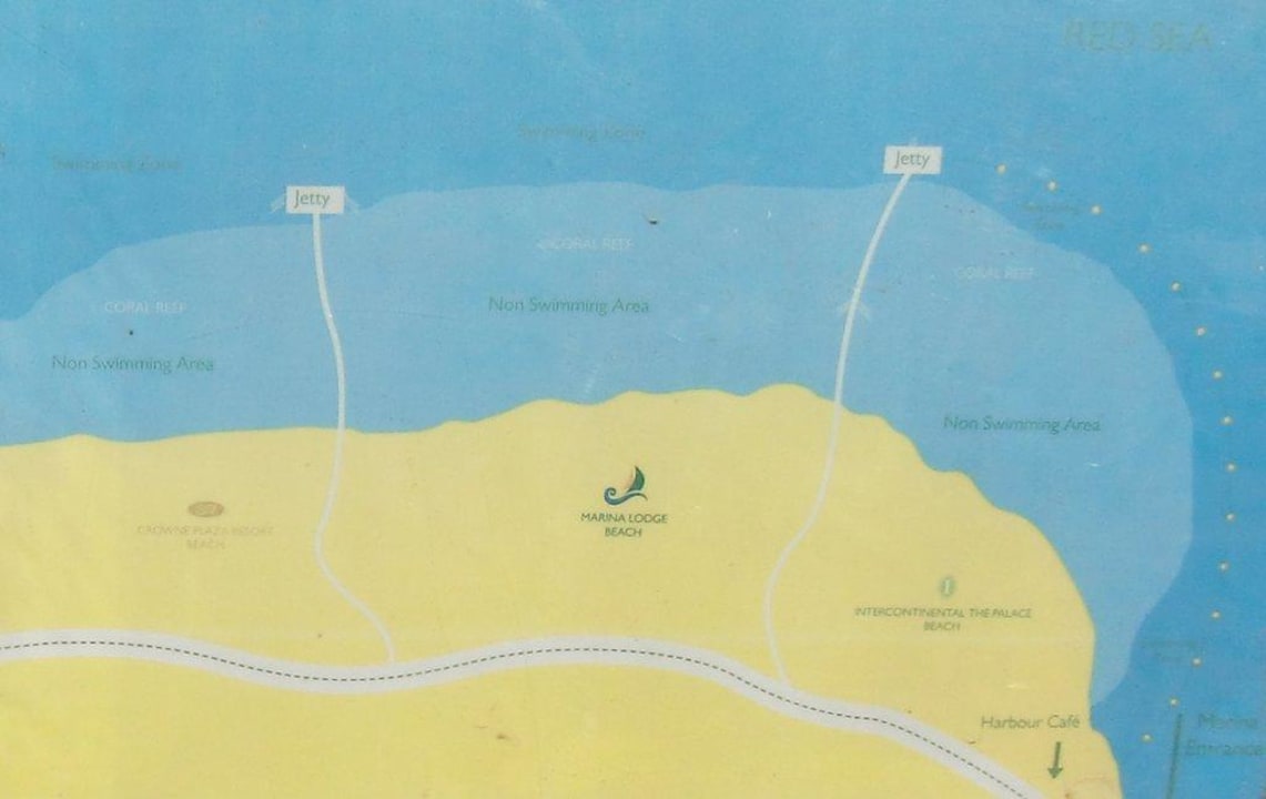 Hinweisschild zu den einzelnen Strandabschnitten Pickalbatros Palace Hotel-Port Ghalib
