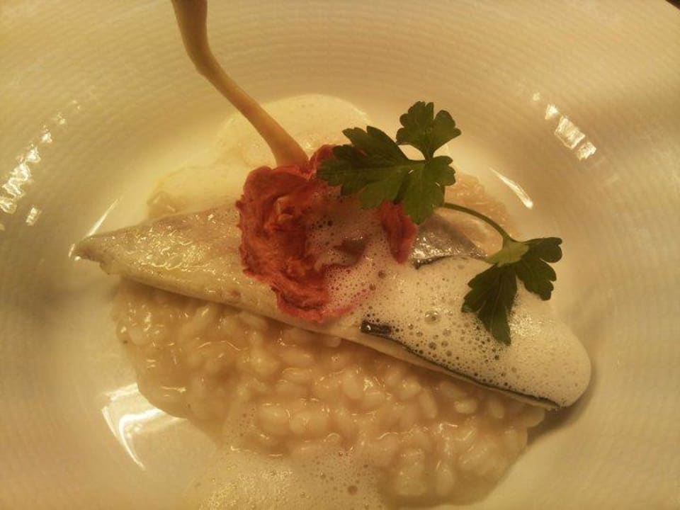 Filet de branzino an Risotto Hotel Chalet Mirabell