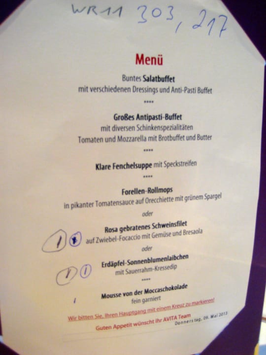 Speisekarte Avita Resort Bad Tatzmannsdorf