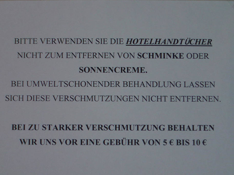 Eine Nachricht an die Gäste in allen Bädern Hotel Nidos Smilte