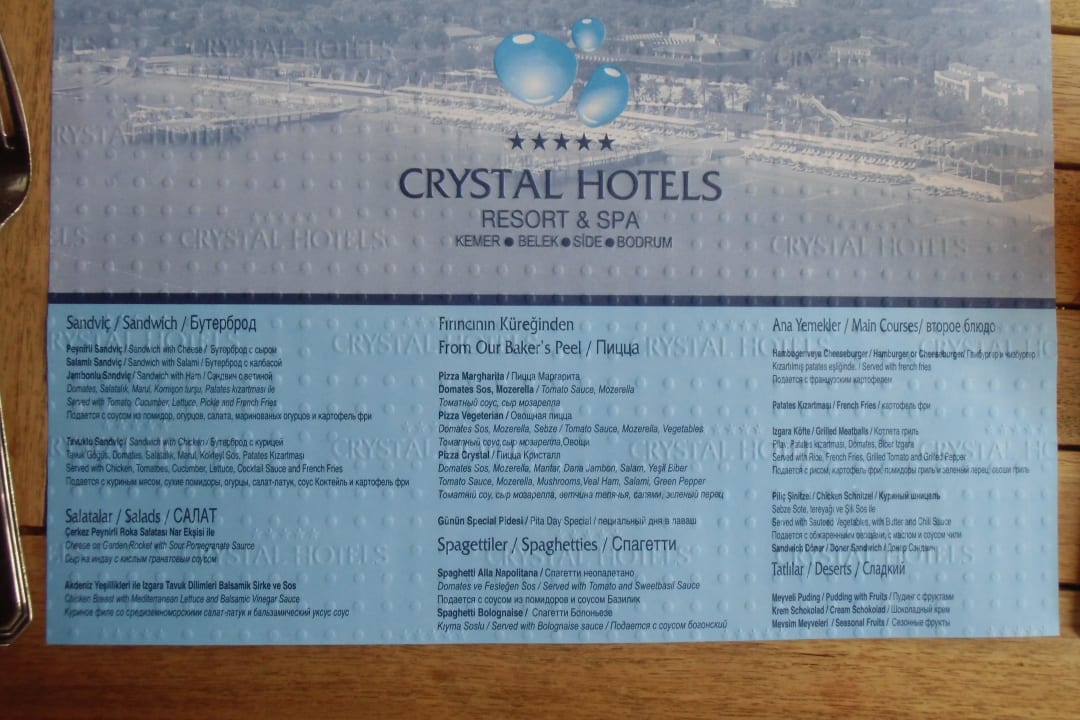 Das gab es in der Snackbar  Crystal Flora Beach Resort