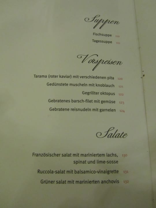 Menükarte Lindos Princess Beach Resort & Spa